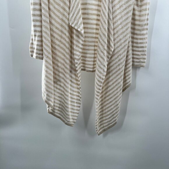 Forever 21 Open Front Waterfall Long Sleeve Hooded Cardigan Beige/White Stripe M - Picture 7 of 11